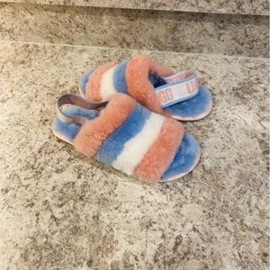Ugg Girls YOUTH 9 Fluff Yeah Pastel Pink Blue Slides Slippers